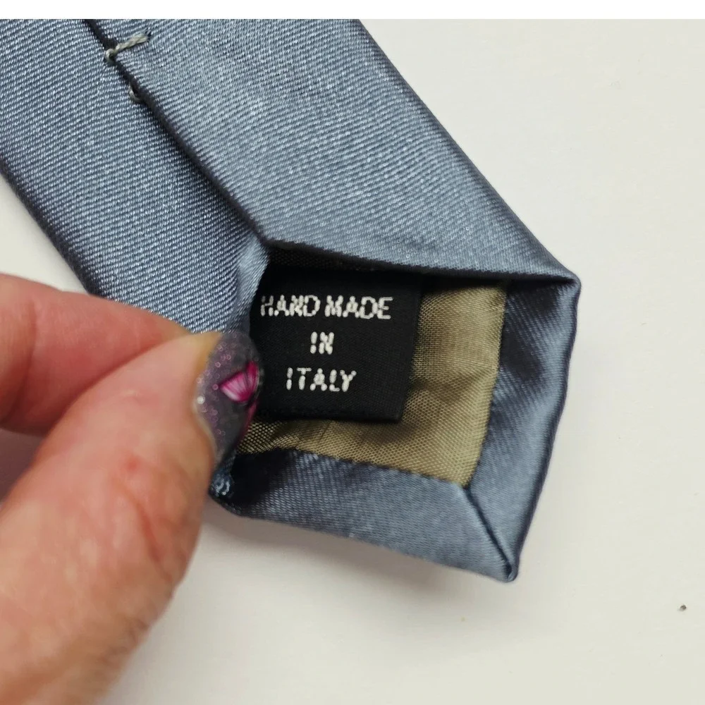 Giorgio Armani Silk Tie Mens OS Blue Solid Satin Handmade Italy Luxury Designer
